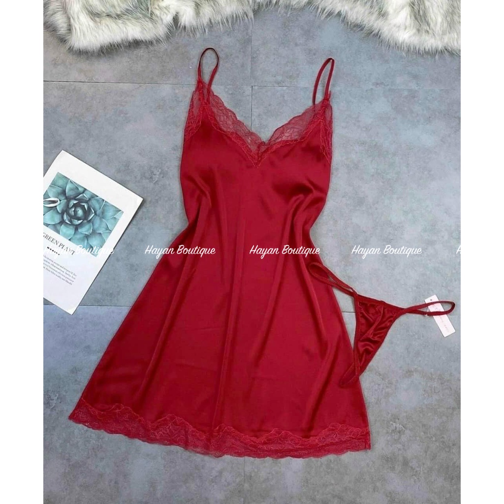 Váy ngủ sexy viền ren ngực đơn giản, đầm ngủ lụa mặc nhà gợi cảm #HT138