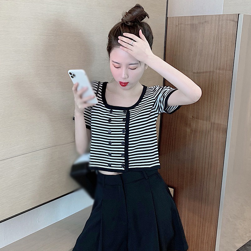 Áo Cardigan Dệt Kim Tay Ngắn Cổ Tròn Màu Sắc Thời Trang Cho Nữ