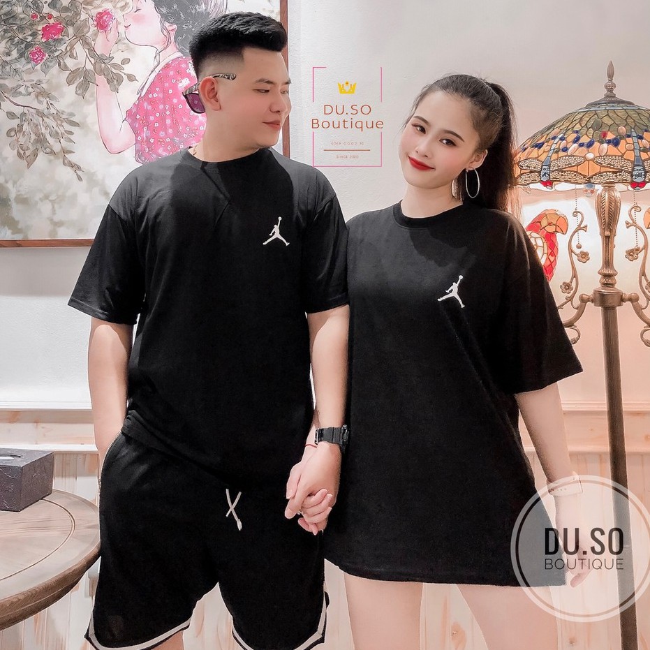 Áo đôi nam nữ, Áo phông Oversize cho Couple, Form rộng, in hình Jordan hàng QCCC DUSO 2 màu đen