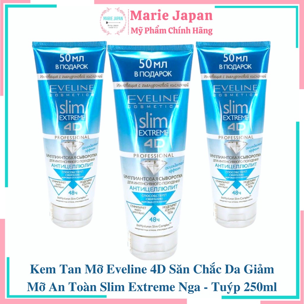 Kem Tan Mỡ Eveline 4D Săn Chắc Da Giảm Mỡ An Toàn Slim Extreme Nga - Tuýp 250ml