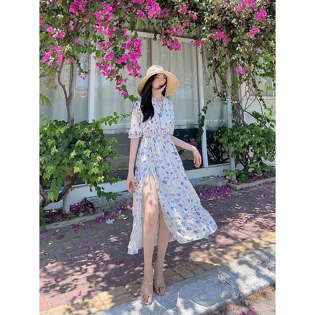 Đầm voan thêu dài