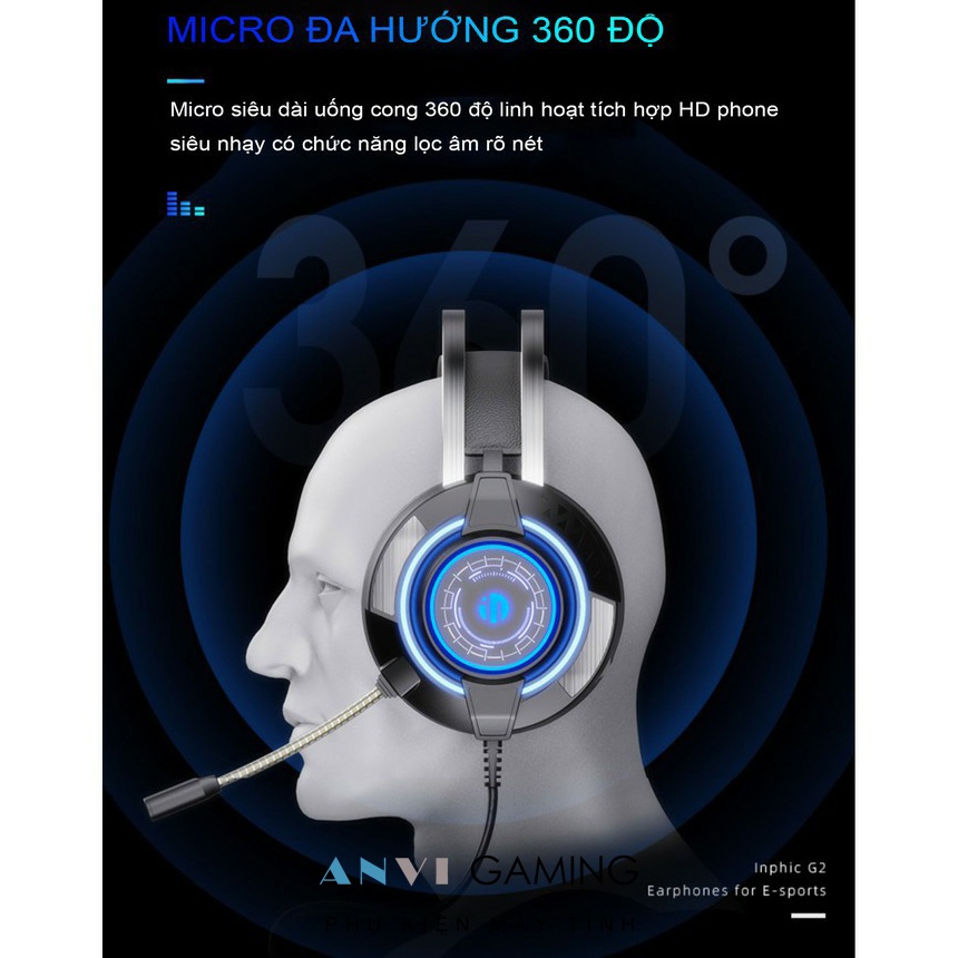 Tai Nghe Headphone Gaming INPHIC G2 Led RGB - Âm Siêu Trầm Sống Động Nhẹ Dẻo Cho Game Thủ Chuyên Nghiệp