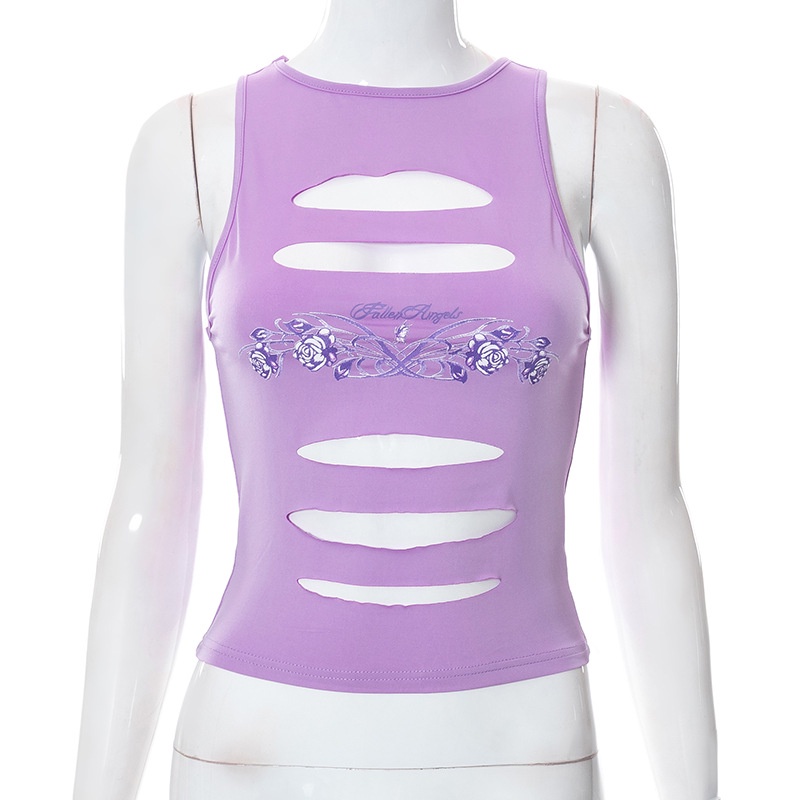 Áo Tank Top Cổ Tròn In Hoa Kiểu Đường Phố Cá Tính Cho Nữ