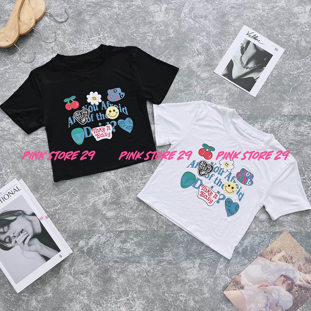 Áo Croptop Tay Ngắn PINKSTORE29, Dáng Ôm Body In Hình A5460