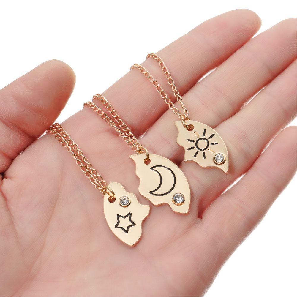 WONDER Set 3 Vòng cổ Tình Bạn Đính Đá Mặt Trăng / Mặt Trời / Đám Mây / Ngôi