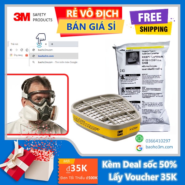 Phin lọc 3M 6003-phin lọc mặt nạ phòng độc 3M-lọc hơi hơi axit, hơi hữu cơ-dùng phun sơn, phun thuốc sâu, xi mạ kim loại