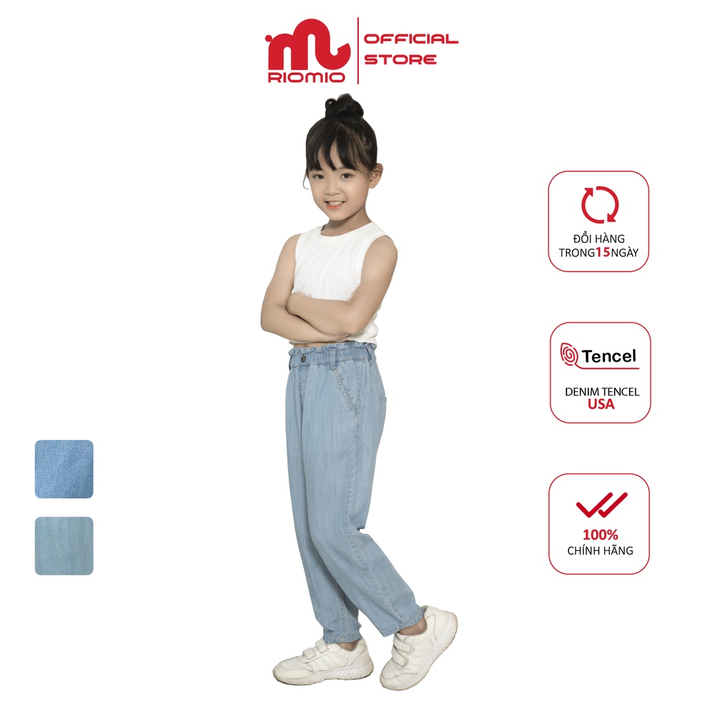 Quần jean cho bé gái 5-12 tuổi size 20-50kg ống rộng RIOMIO đi học đi chơi 100% cotton USA cao cấp - RO235