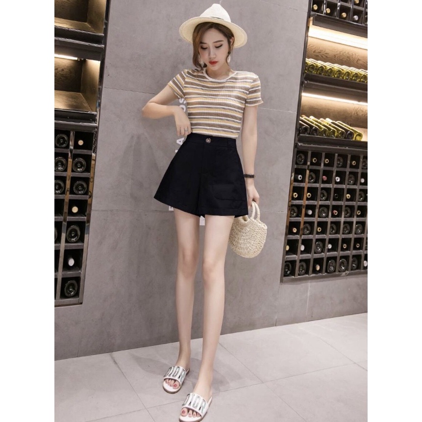 Quần short nữ kaki mềm lưng cao thiết kế túi lớn độc đáo quần đùi nữ bigsize ống rộng mặc ở nhà đi chơi dạo phố mùa hè