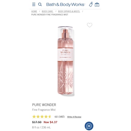 Xịt thơm toàn thân Bath & Body Works Body Mist PURE WONDER 236ml