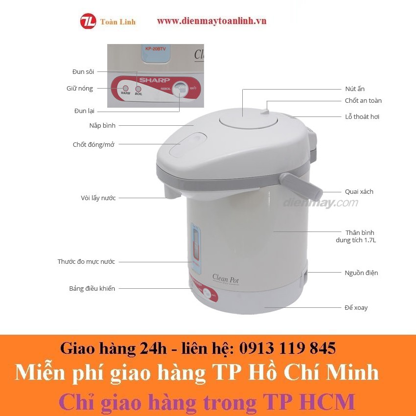 Bình thủy điện Sharp KP-20BTV 1,7 lít - Hàng chính hãng