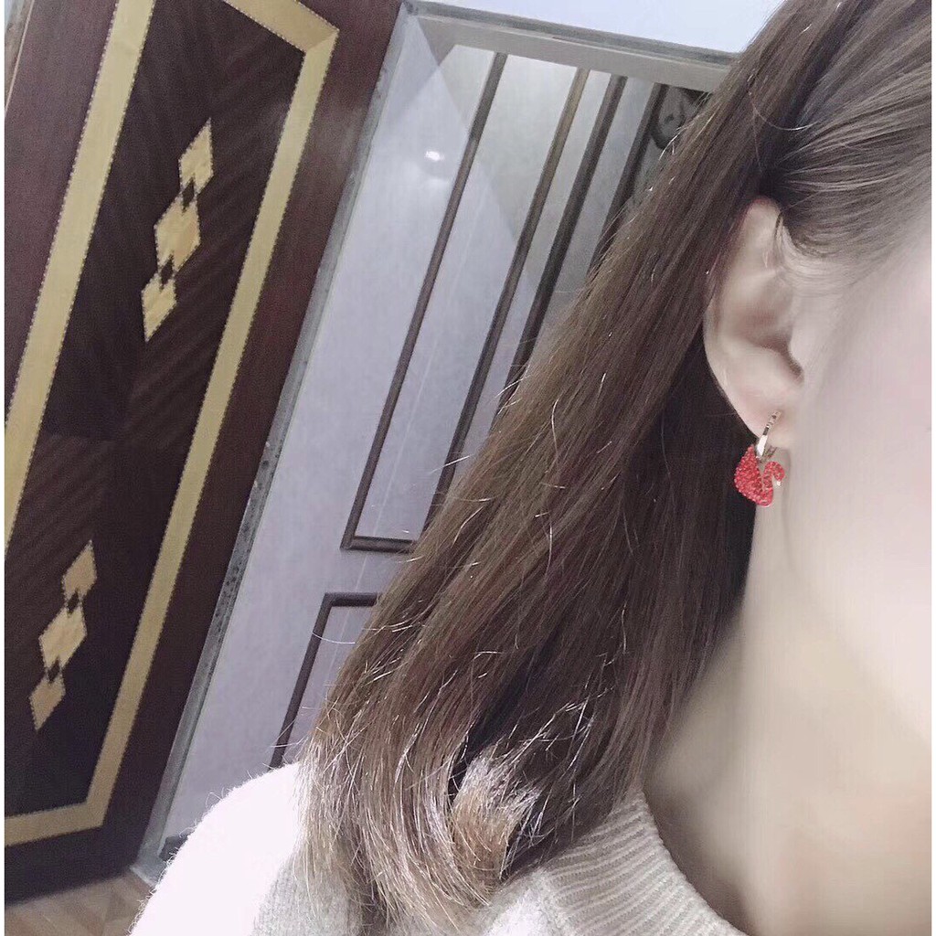 Bông Tai Xi Mạ Bạc 925 Hình Thiên Nga Đỏ 5529969