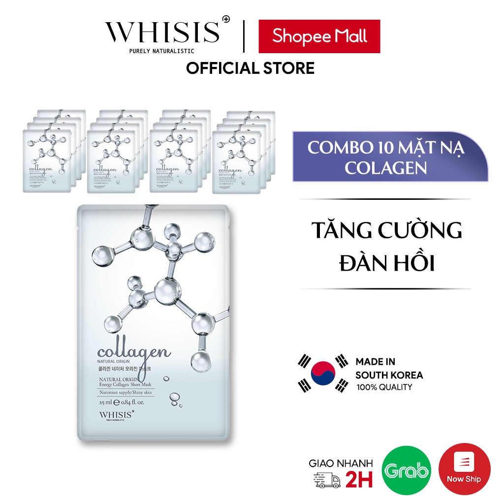 Combo 10 Mặt Nạ Collagen WHISIS Nature Origin Energy Collagen Sheet Mask Ngừa Nám Tàn Nhan Và Sáng Da 25ml/miếng