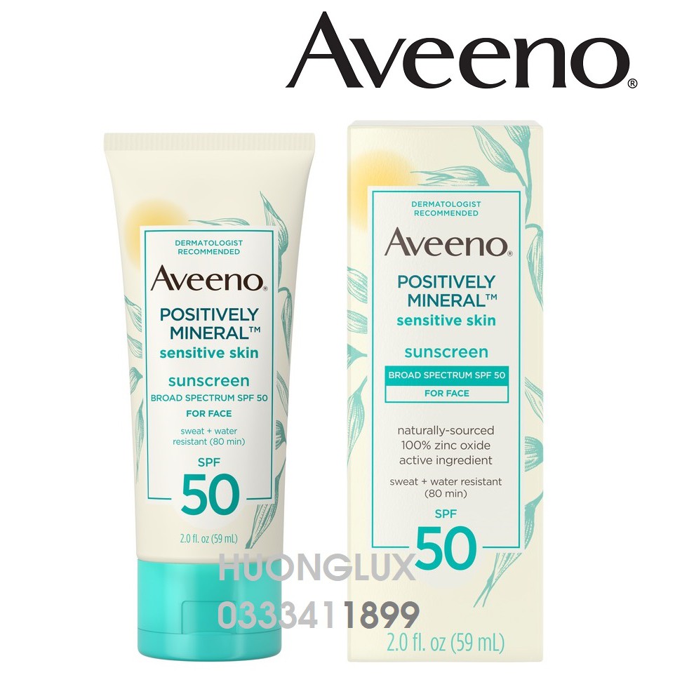 Kem chống nắng cho mặt Aveeno Positively Mineral Sensitive Skin Sunscreen SPF 50 For Face - 59ml