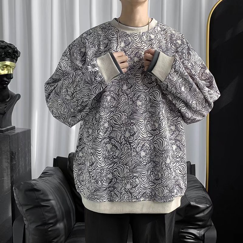 Áo Sweater Nam Giả Hai Lớp Cổ Tròn In Họa Tiết Vintage Thời Trang Cho Nữ Fashion Áo Len Nam Hai Mảnh Giả Bigsize Áo Dài Tay Unisex