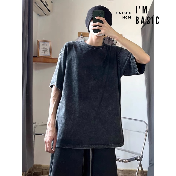 Áo phông Ngắn tay Wash màu xám nhạt I'm Basic Unisex, cotton thấm hút mồ hôi, thoáng khí phong cách Hàn Quốc (ANTW01)