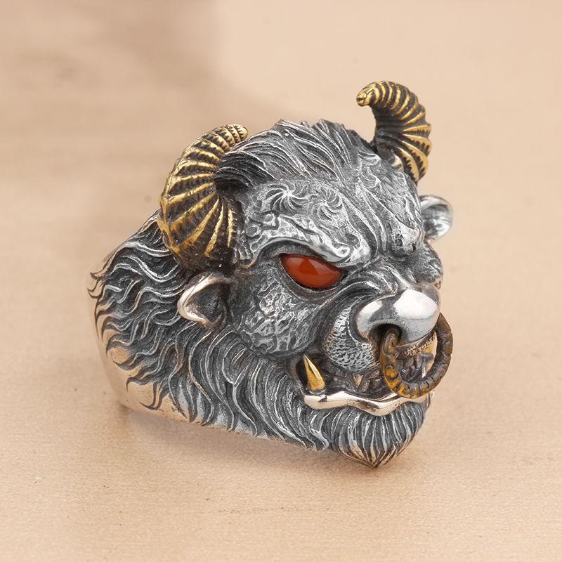 Cổ Điển Nam Cá Tính Độc Đoán Đầu Bò Nhẫn Xu Hướng Thời Trang Bull Magic Nhẫn Mở Có Thể Điều Chỉnh Kích Thước Goth Punk Trang Sức