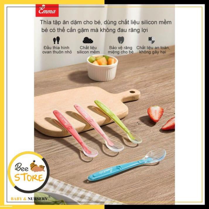 [BÁN LẺ GIÁ SỈ] Set 2 thìa silicon ăn dặm siêu mềm Emma Kids cho bé (Có hộp đựng)