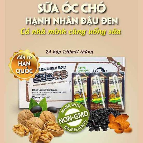 [NỘI ĐỊA HÀN QUỐC] SỮA  HẠT ÓC CHÓ HẠNH NHÂN ĐẬU ĐEN &amp; MACCA HÀN QUỐC [THÙNG 24 HỘP x 190ML]