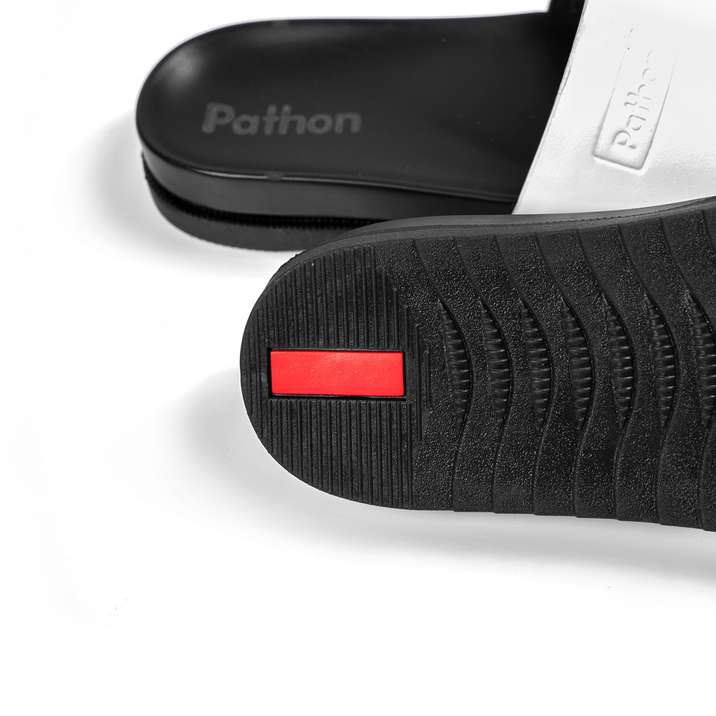 Dép nam quai ngang slipper Pathon quai Microfiber và đế 2 lớp màu đen quai trắng SD21