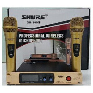 Bộ 2 micro karaoke vàng xịn không dây chính hãng SHURE 300G
