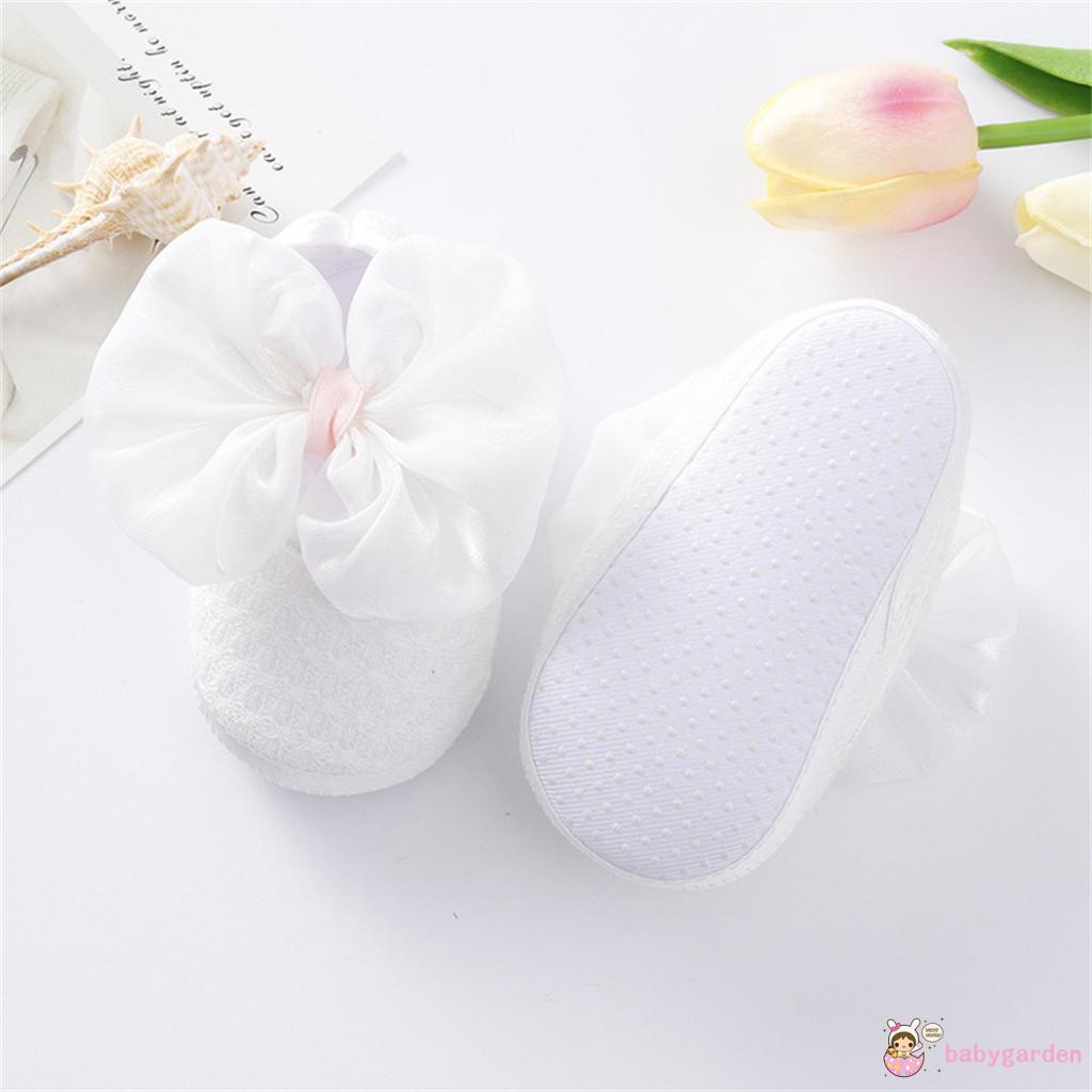 Giày Tập Đi Màu Trơn Đính Nơ To Màu Hồng/Trắng/Đỏ/Vàng Dễ Thương Cho Bé Gái