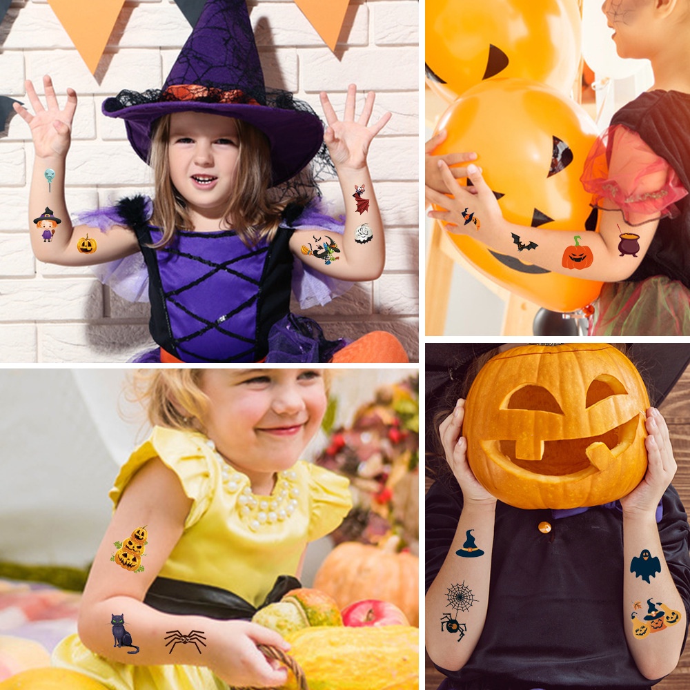 Set 10 Hình Xăm Dán Họa Tiết Halloween Hoạt Hình Vui Nhộn Cho Bé