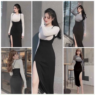 Váy 2 Dây Phom Dài Tặng Kèm Áo Chất Thun Cotton Thích Hợp Mặc Đi Tiệc Đi Làm Đi Chơi