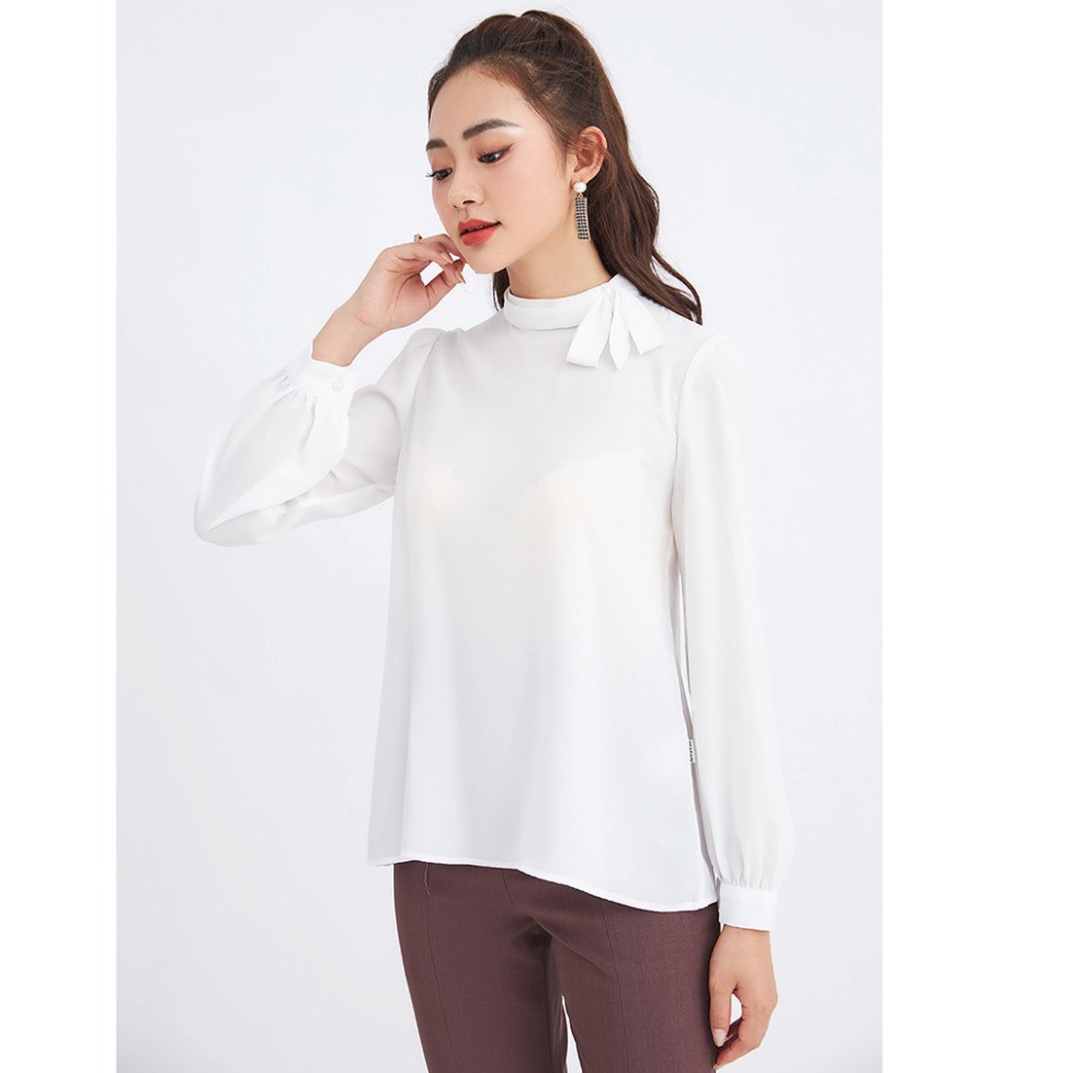 Áo sơ mi nữ công sở 92WEAR 3 màu, đủ size, thiết kế có nơ cổ đính ngọc ASA0276