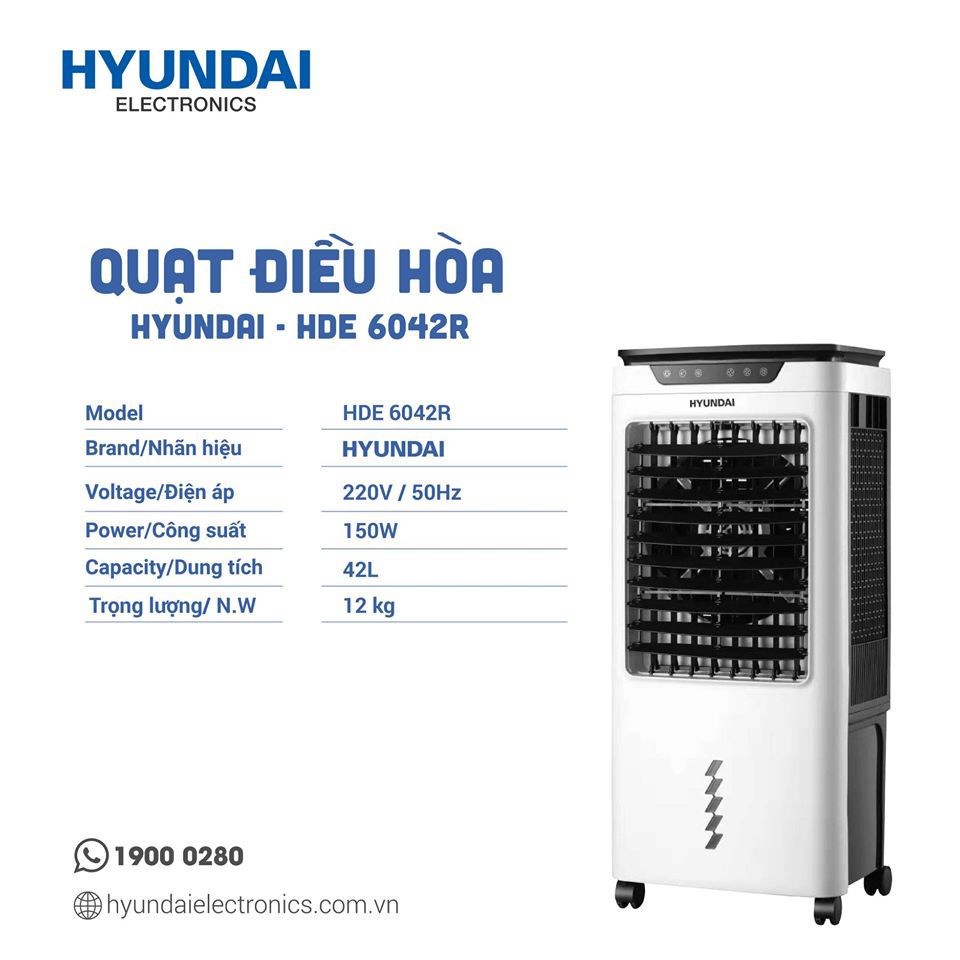 Quạt hơi nước, Quạt Điều Hòa có điều cơ  HYUNDAI 42L HDE 6042, bảo hành 12 tháng, lỗi đổi mới trong 15 ngày.
