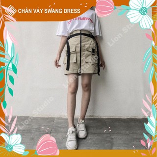 [Unisex] chân váy ngắn swag màu vàng be