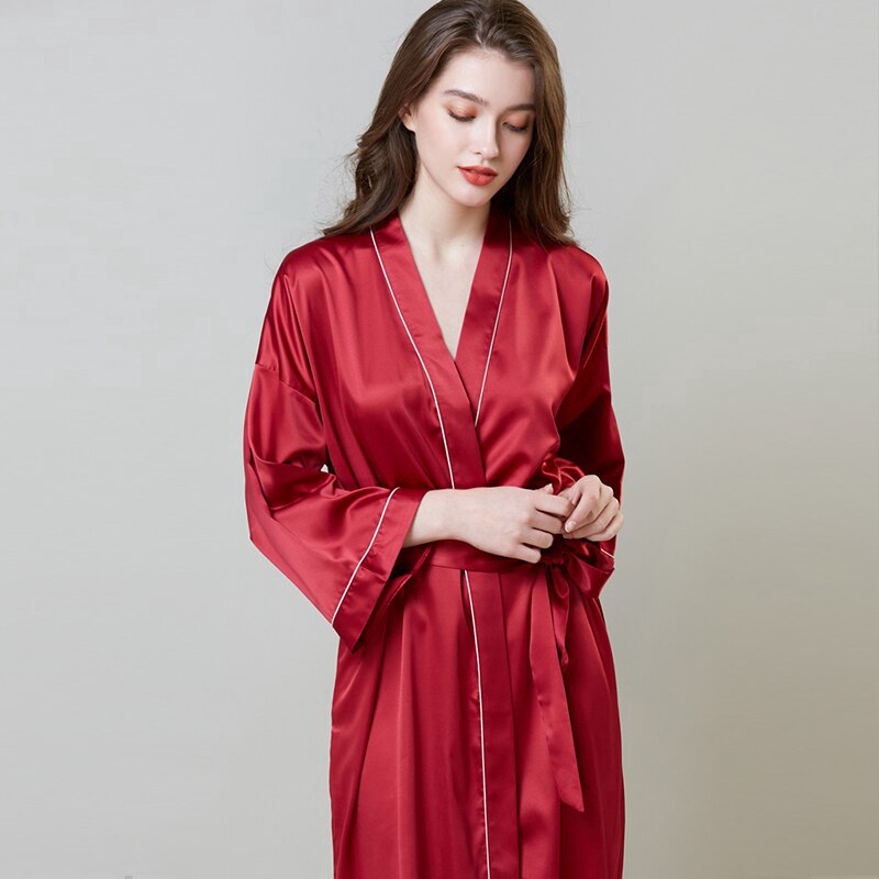 High Quality New Silk Kimono Robe Bathrobe Women Bridesmaid Sexy Navy Blue Satin Solid Robes Female Ladies Dressing Gowns | BigBuy360 - bigbuy360.vn