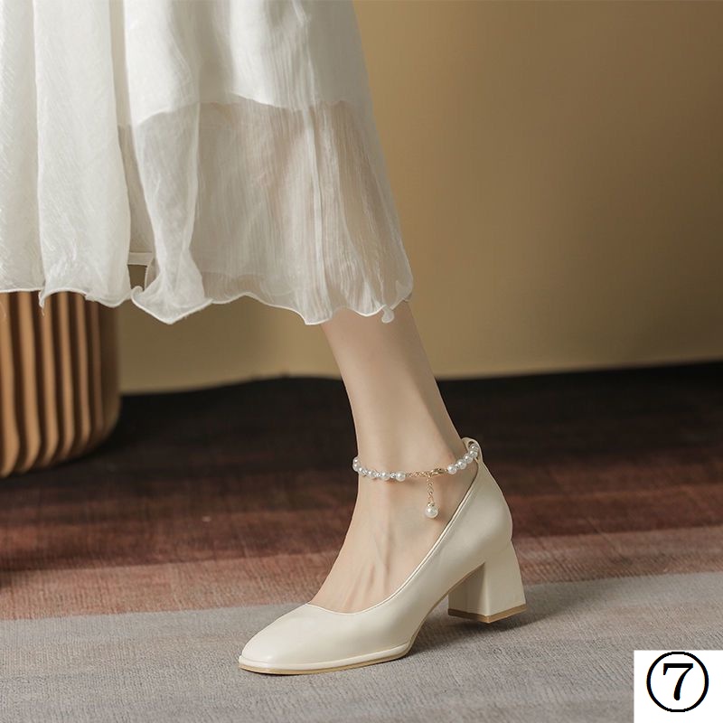 Giày Cao Gót Mũi Vuông Size Lớn 35-43 Phong Cách Pháp Cho Nữ Size 41-42