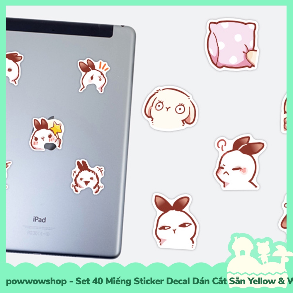 [Sẵn VN - Hỏa Tốc] Set 40 Miếng Sticker Decal Cắt Sẵn DIY Dán Trang Trí Vật Dụng Mẫu Yellow &amp; White Rabbit Cute Momment