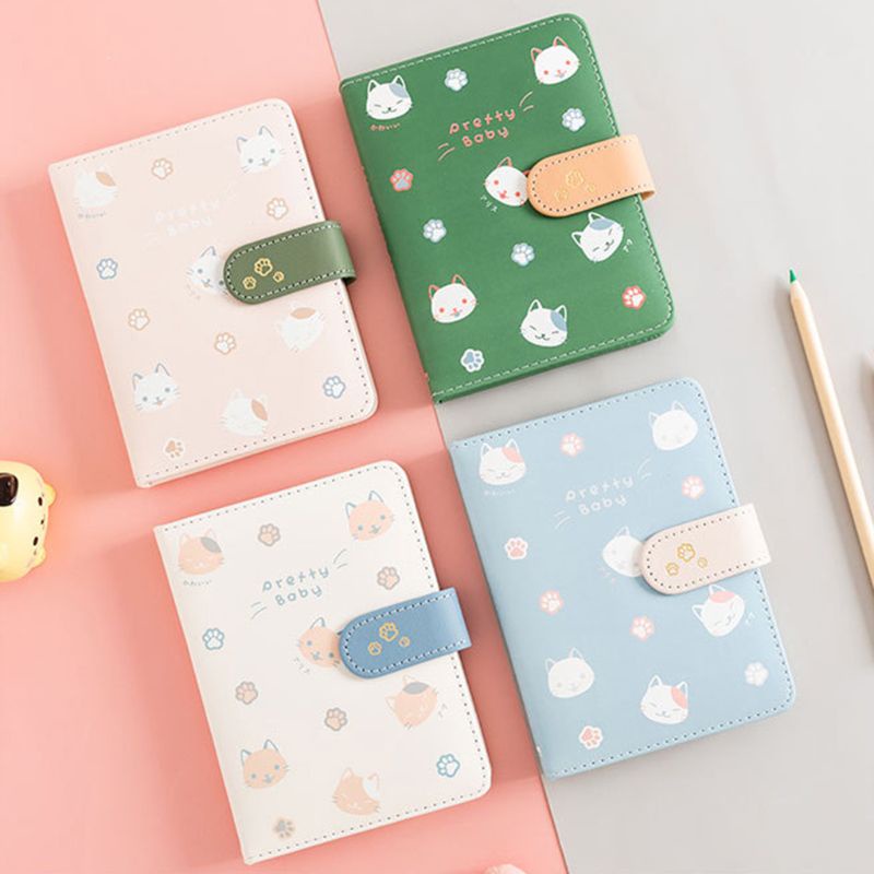 Sổ Ghi Chú Bìa Da PU Họa Tiết Mèo Dễ Thương Dành Cho Học Sinh