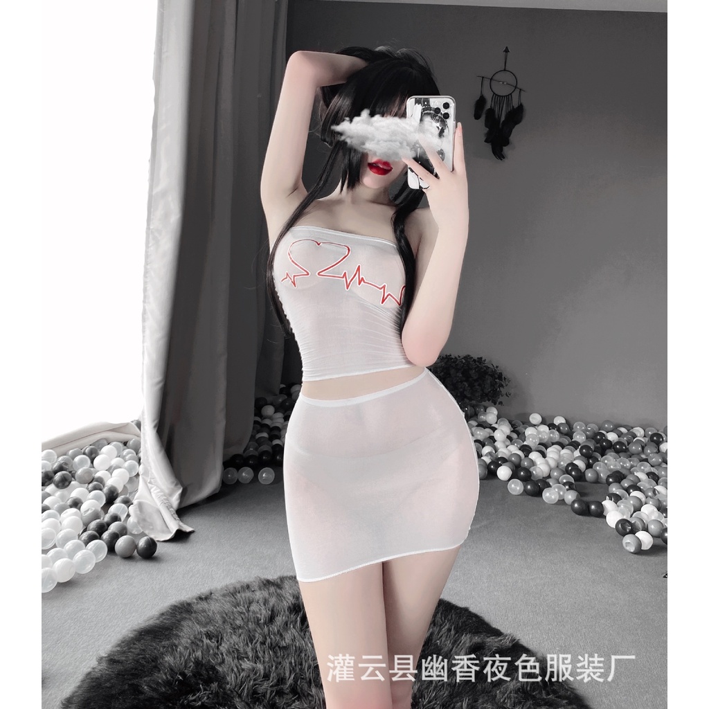 Váy ngủ / Set đồ ngủ 2 mảnh hình tim tàng hình siêu sexy 1155