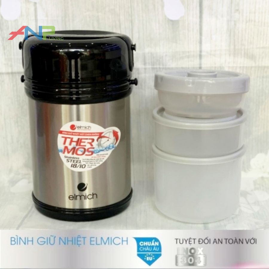 Hộp Đựng Cơm Giữ Nhiệt 3 Ngăn Inox 304 nóng 12h lạnh 24h ELMICH El3144 1800ml