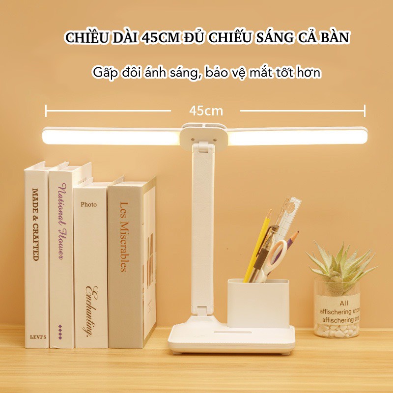 Đèn học để bàn chống cận chạm cảm ứng điều chỉnh sáng gập 2 đầu