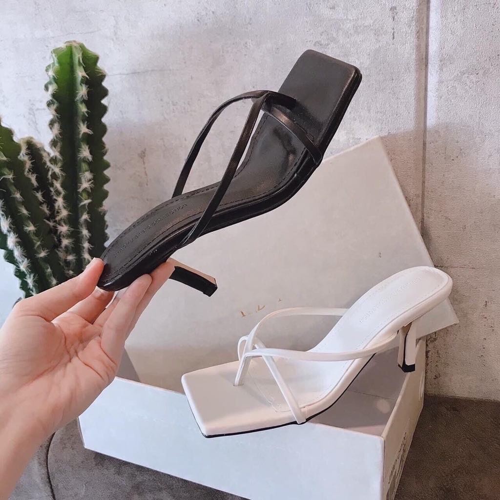 Guốc sandal sỏ ngón phối quai dây mảnh mũi vuông 7cm (hàng đẹp ) - g96