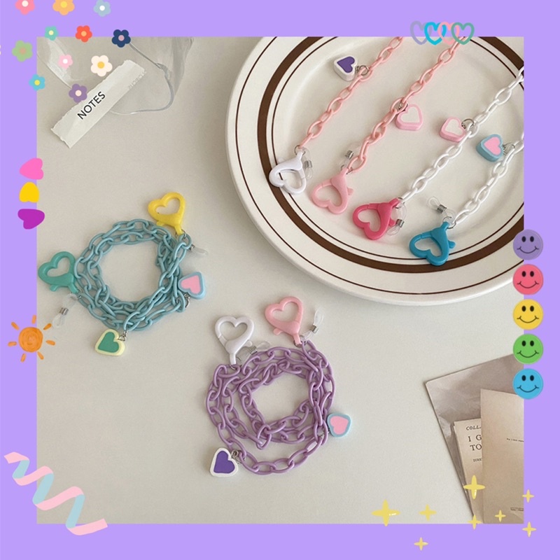 Dây đeo khẩu trang & mắt kính acrylic khoá trái tim 💓 charm tim 🎀 cute