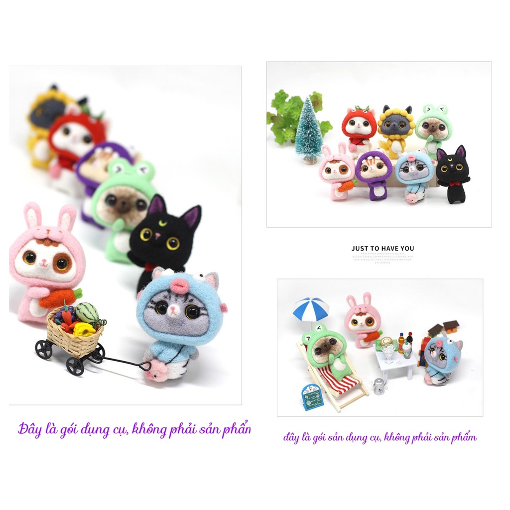 [Mới 2021] Bộ len chọc Mèo Mộng Mơ có hướng dẫn, needle felting cat, quà tặng handmade ý nghĩa