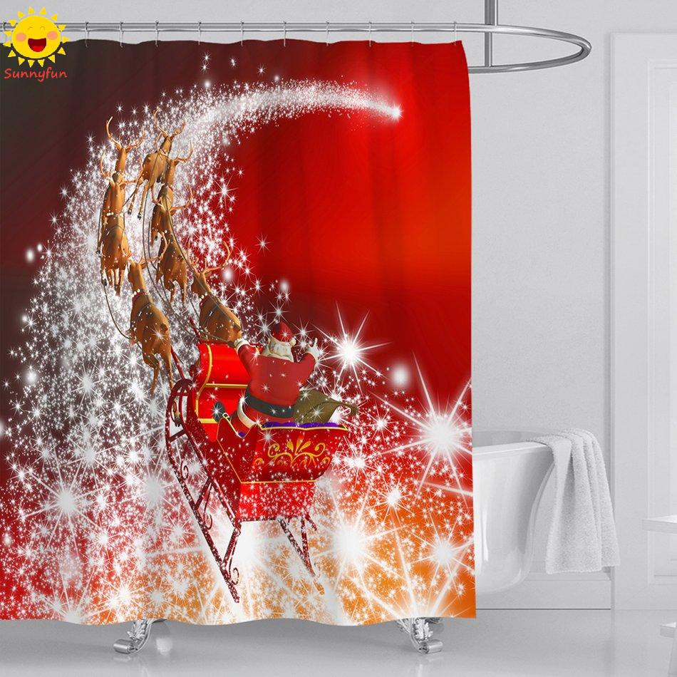 Bộ Rèm + Thảm + Thảm + Vỏ Bọc Nắp Bồn Cầu In Họa Tiết Ông Già Noel / Đường Phố / Bầu Trời Sao