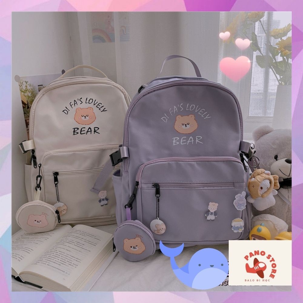 Balo ulzzang hàn quốc đi học, cặp sách nữ dễ thương cute in gấu bear.