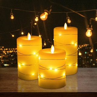 Nến điện tử bộ 3 kèm led lấp lánh, bày nhà hàng, quán bar, bàn tiệc