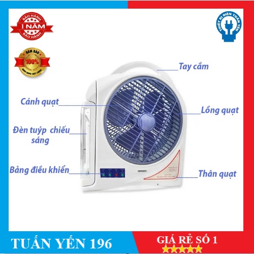 Quạt Sạc Kiêm Đèn Sạc Kentom KT9100- Hãng chính hãng( 2 BÌNH)