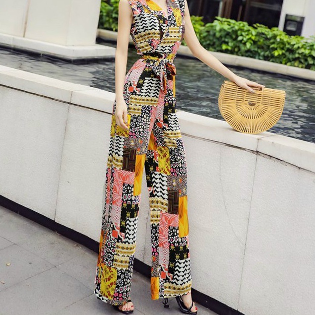 Jumpsuit Dài, Áo Liền Quần Nữ Họa Tiết, Jumpsuit Dài Ống Suông Tôn Dáng Siêu Hack Chiều Cao Hàng Quảng Châu Nhập Cao Cấp