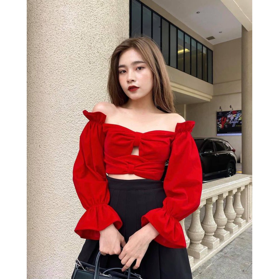 ÁO ĐỎ RỚT VAI NƠ NGỰC - SCARLET TOP