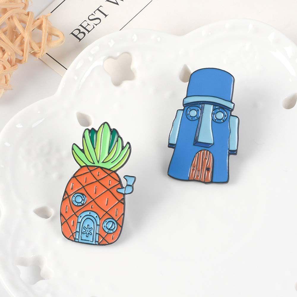 Qqmall Ghim Cài Cổ Áo Họa Tiết Nhân Vật Hoạt Hình SpongeBob Patrick Star Bob Dứa Mực Tráng Men
