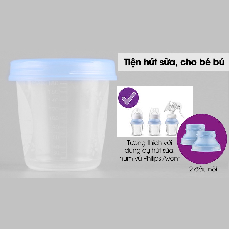 Set 10 cốc trữ sữa Philips Avent 180ml SCF618/10 tặng kèm cổ nối bình - Monnie Kids