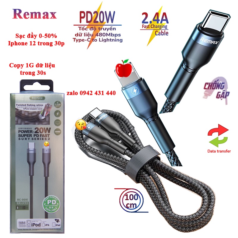 Cáp sạc nhanh IPremax rc 009 pd 20W với chân type c ra