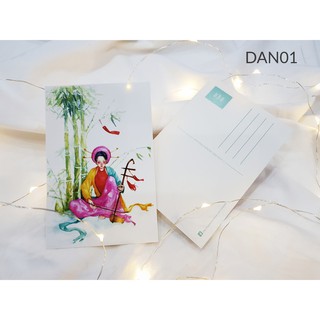 Set 2 postcard thiếu nữ chơi đàn nhị và đàn tỳ bà